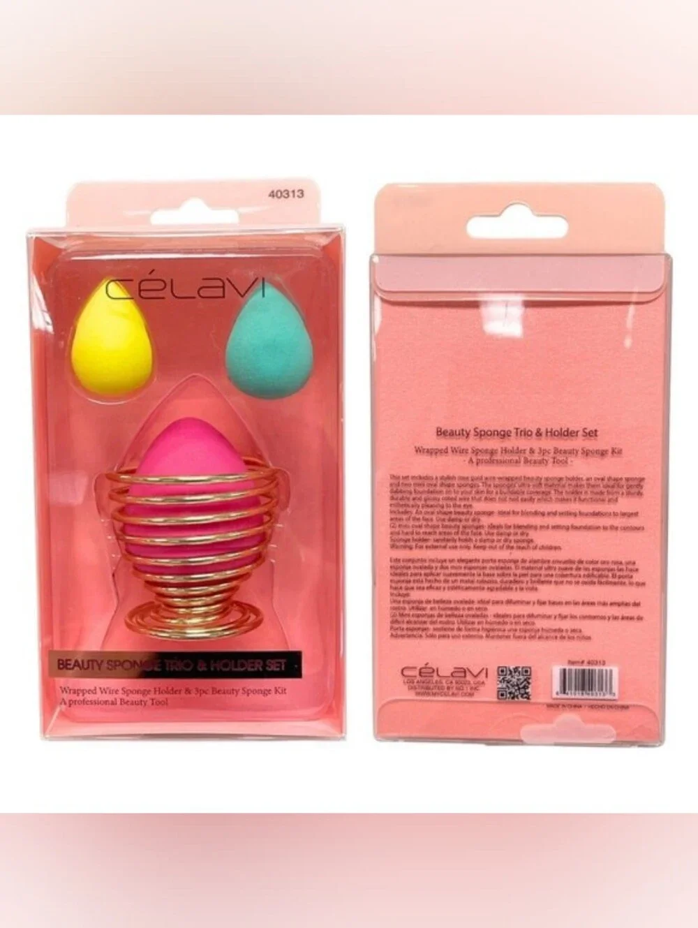 Celavi Beauty Sponge Trio & Gold Holder Set NWT Makeup Blender Set